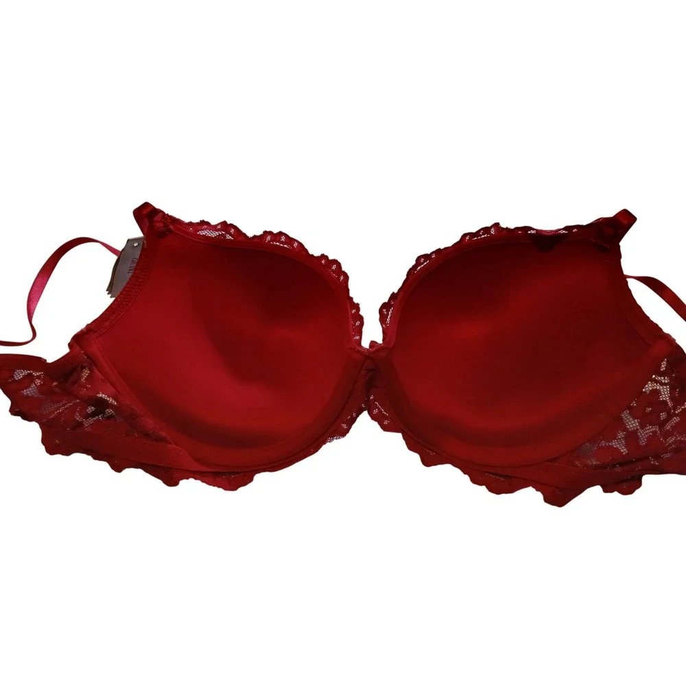 Smart & Sexy Red Lace Push Up Bra Underwire Padded 38B Floral Scalloped Trim